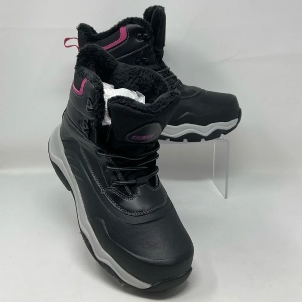 NWOT KHOMBU Hybrid Black & Pink Winter Boots Size 8